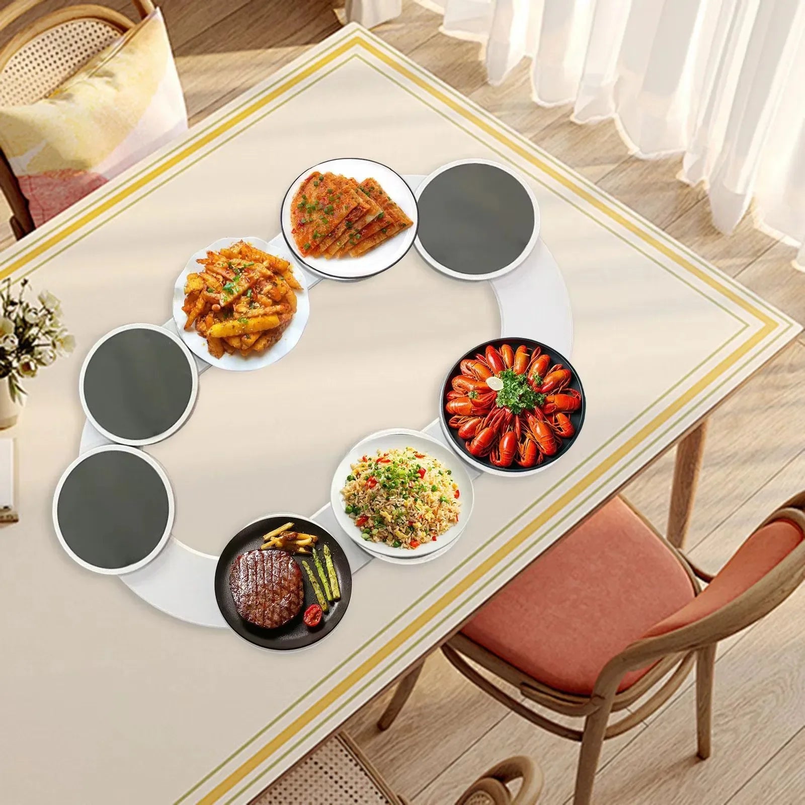 Dining Table Rotating Food Tray Hot Pot Ingredients Storage Plates Foldable Family Party Snack Pallet Housewear & Furnishings