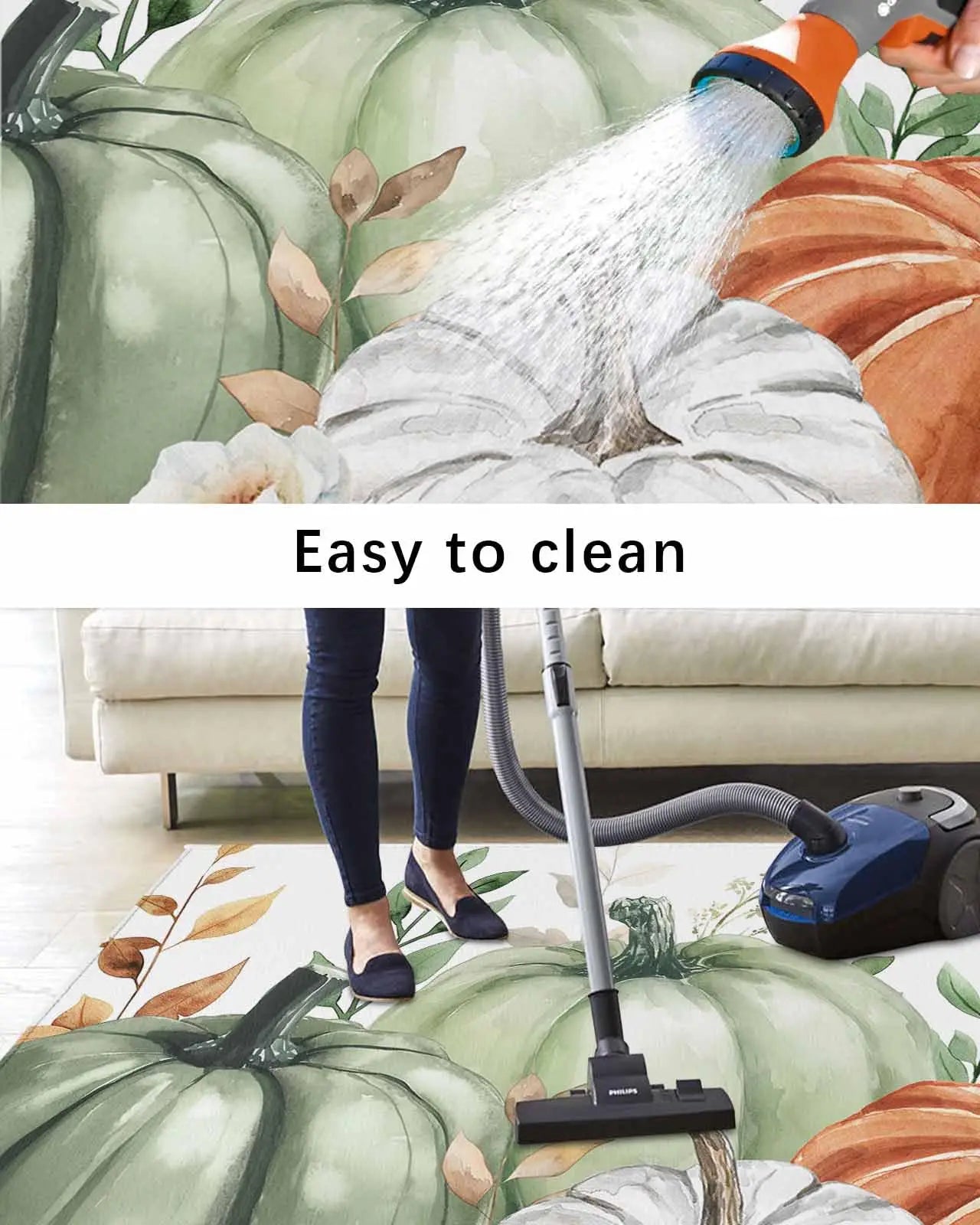 VIKAMA Outdoor Area Rugs for Patio Autumn Pumpkin Non Shedding Washable Carpet for Backyard Balcony Living Room Home Decoration