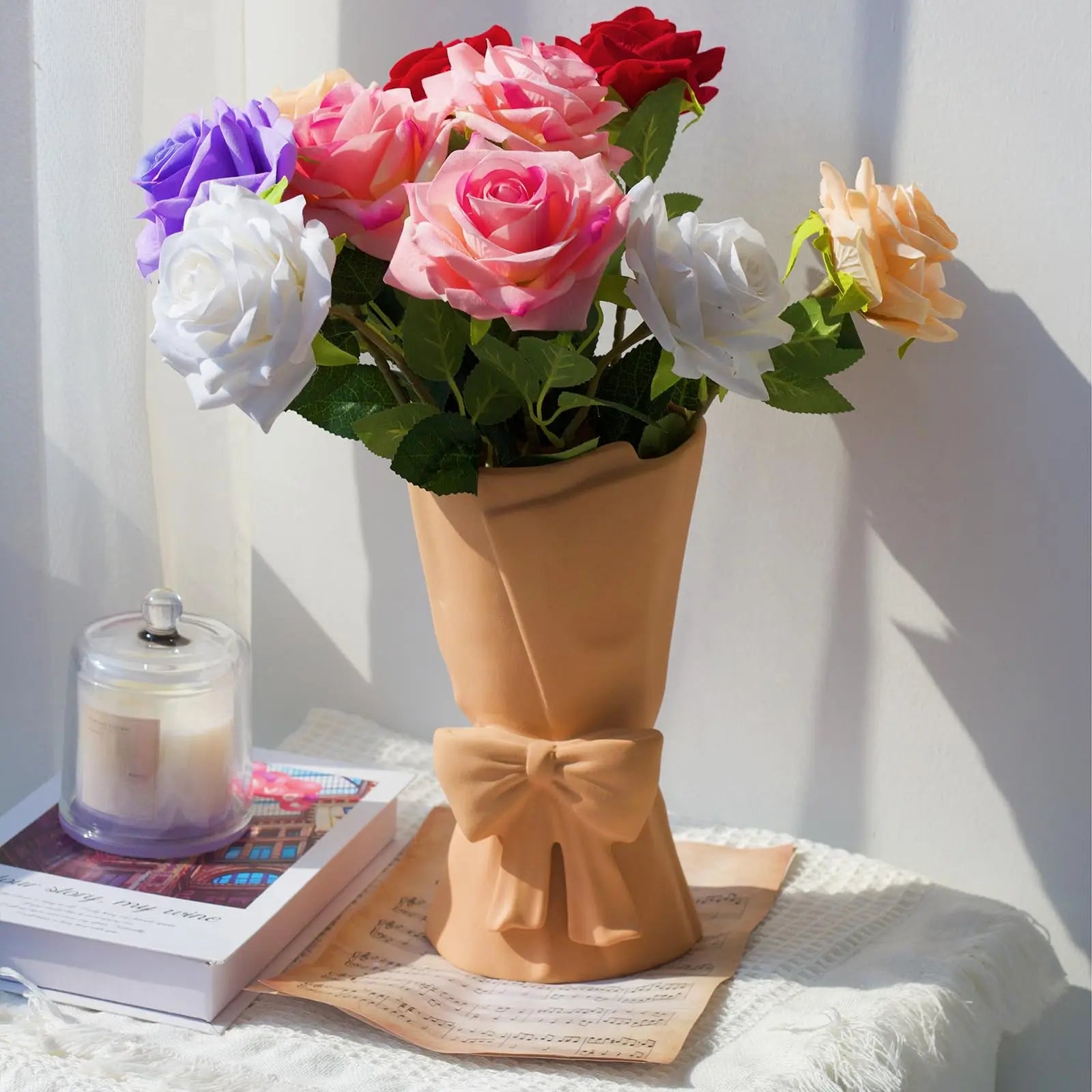 Bow Ceramic Vase Modern Flower Vase Home Decor Home Decoration Vases Boho Style Vases for Ideal Shelf Decor Table Living Room